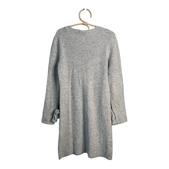 LOFT Speckled Lt Grey Crewneck Knee Length Sweater Dress with Tie Cuffs - Picture 11 of 14